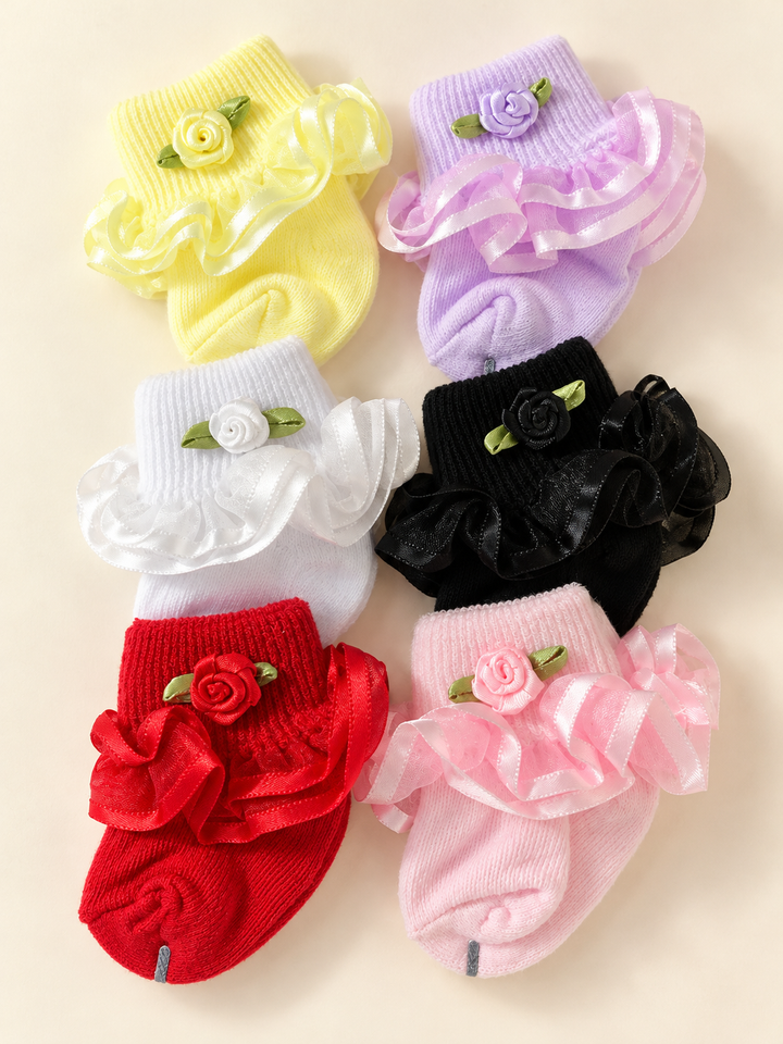 Cute Floral Rose Baby 6 Pair Socks