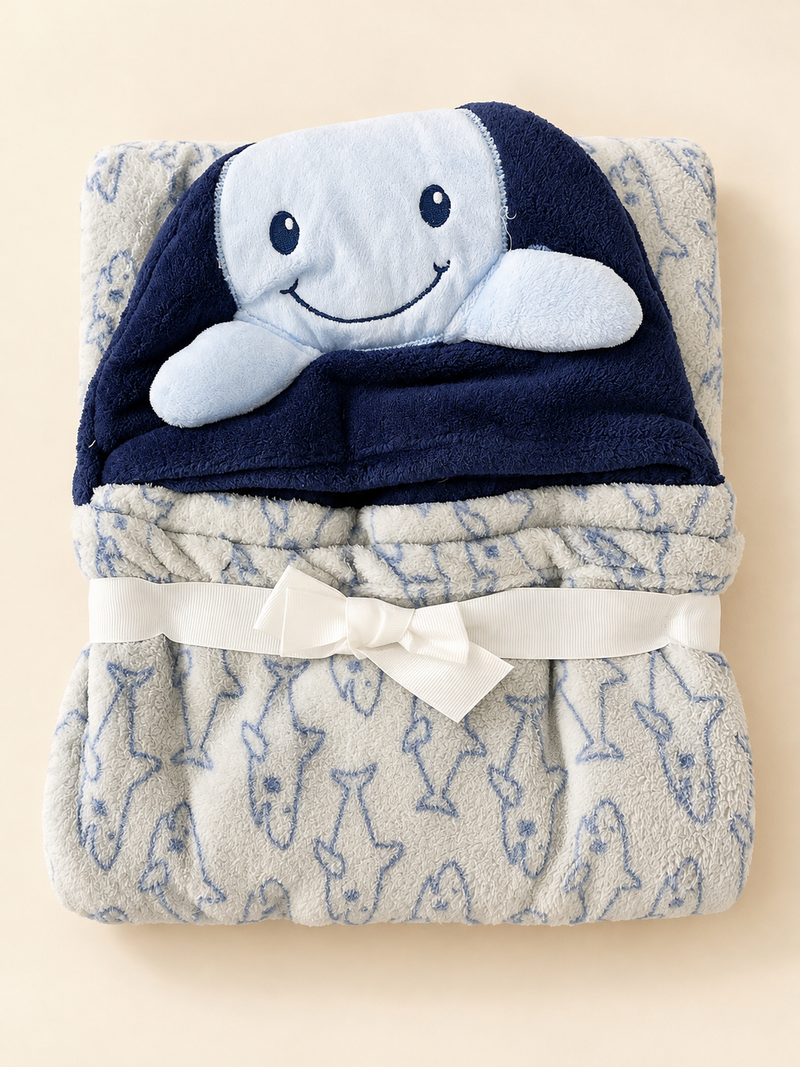 Whale All Over Hooded baby Blanket