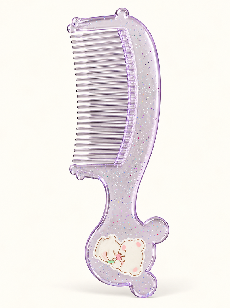 Pink Floral Teddy Glitter Baby Hair Comb