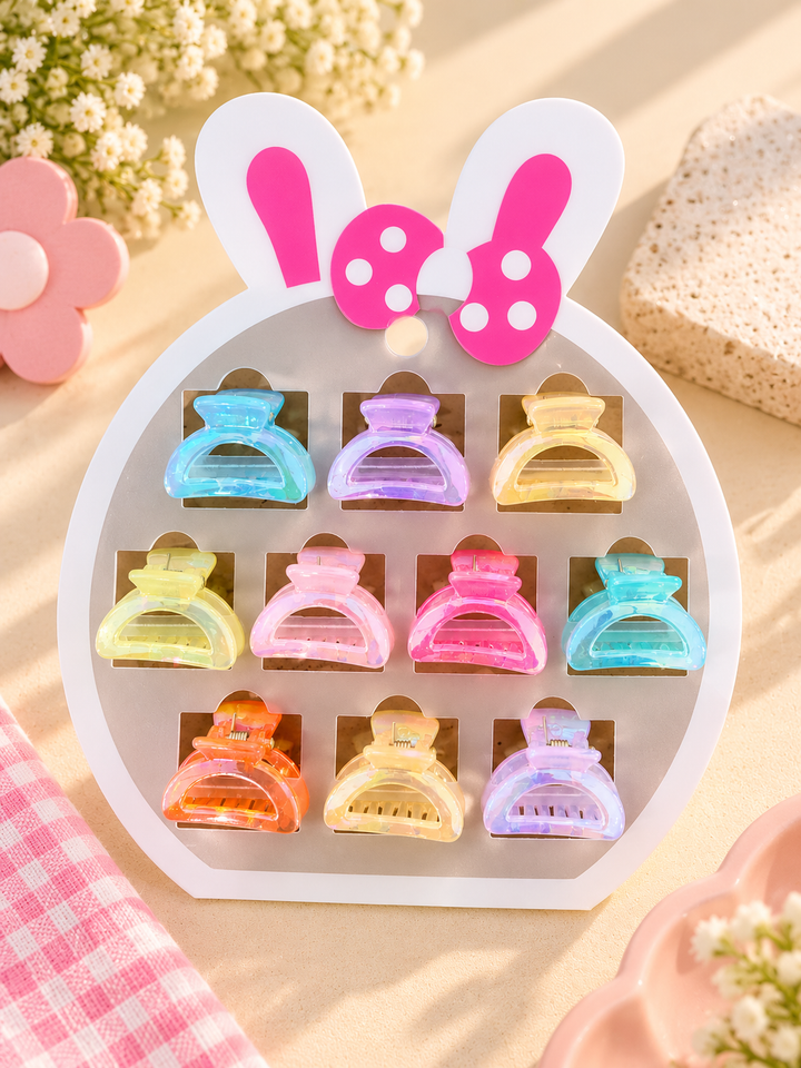 Rainbow Glow Mini Hair Claw Clips 10 Pcs