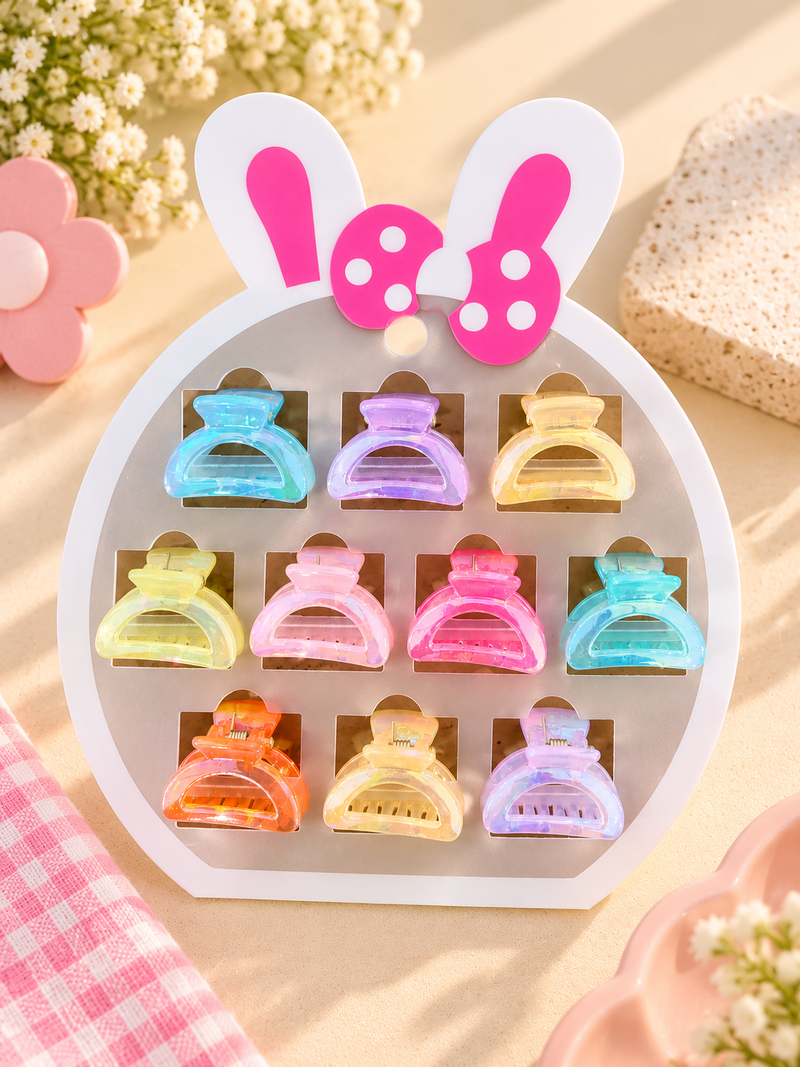 Rainbow Glow Mini Hair Claw Clips 10 Pcs