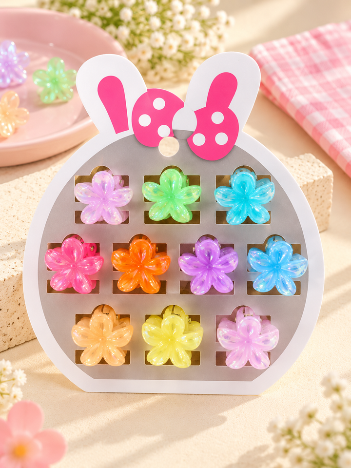 Shiny 5 Petal Flower Mini Hair Claw Clips 10 Pcs