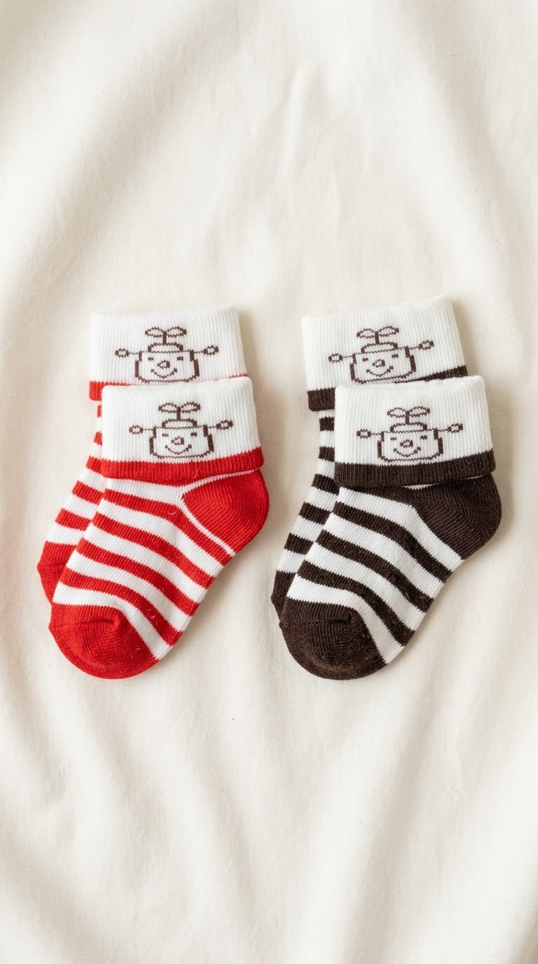 Smiley Robot Face 2 Pair Baby Socks
