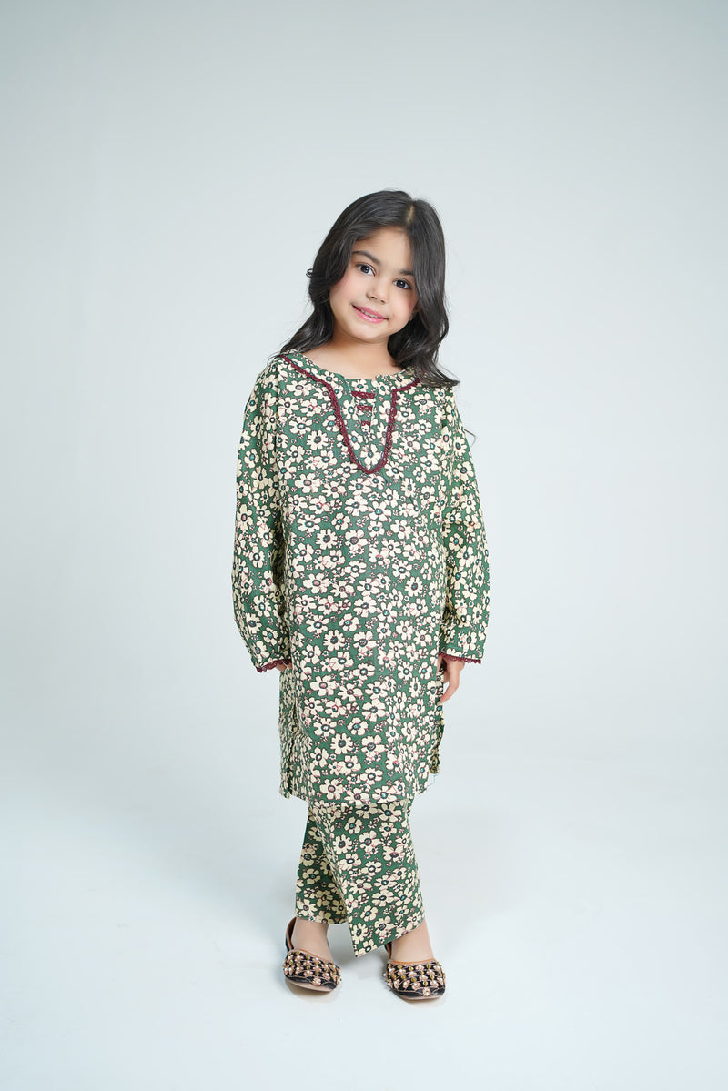 Green Floral Cord Set