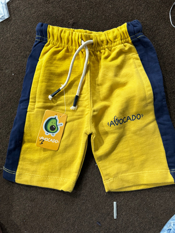 Yellow Navy Blue Panel Avocado Terry Summer Short