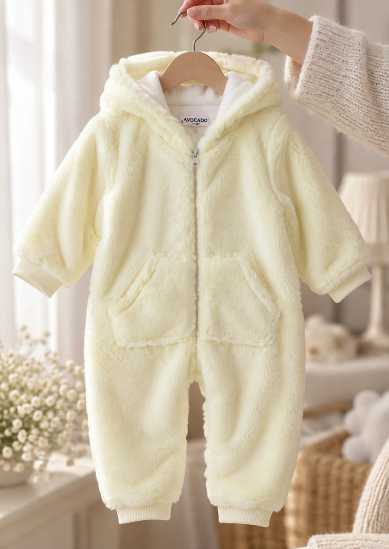 Light Yellow Cuddle Fur Hooded Romper