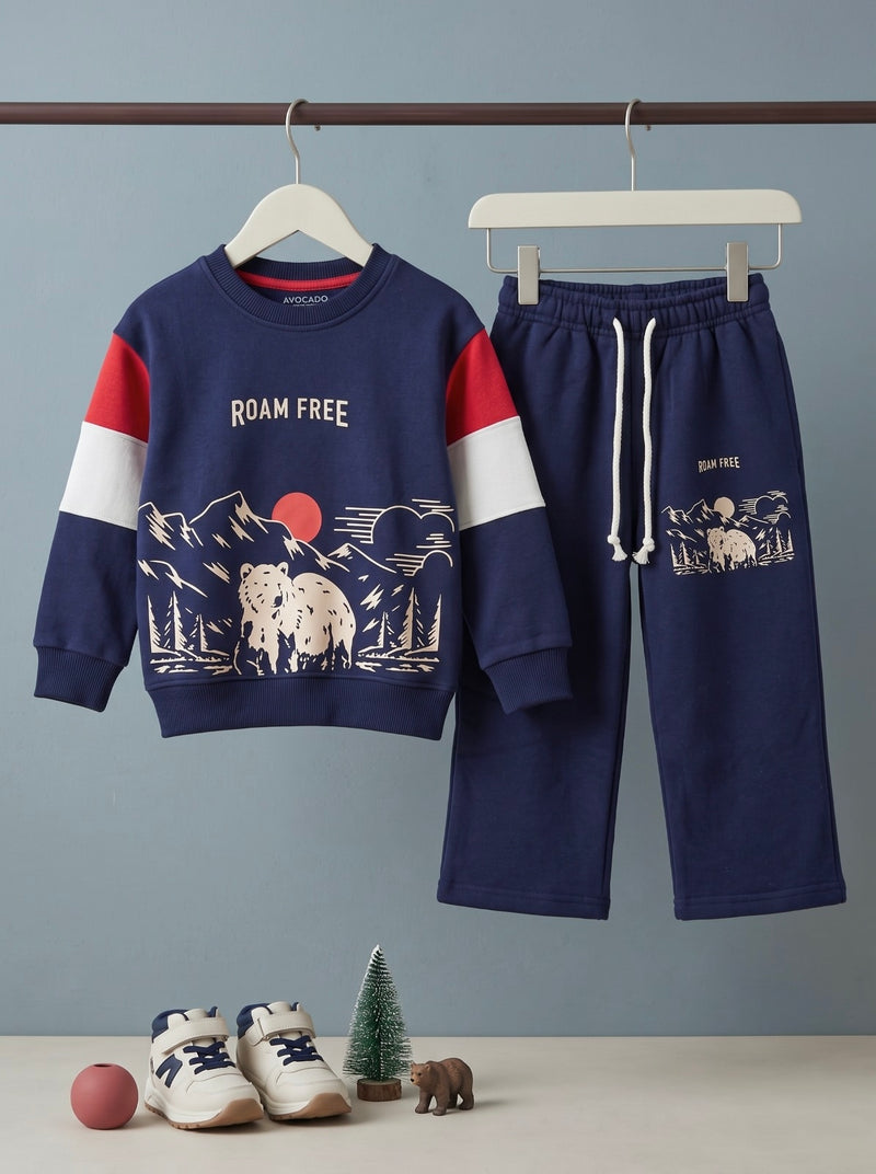 Roam Free Bear Graphic Fleece Sweatshirt & Trouser