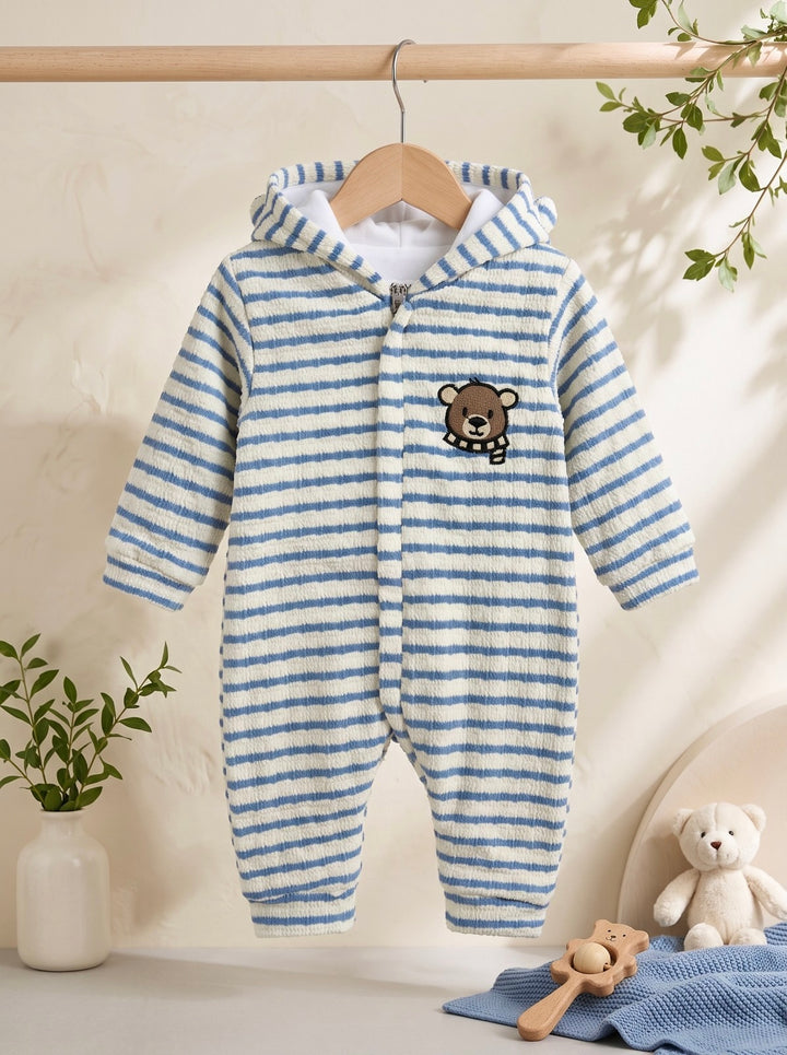 Premium Blue Teddy Bear Grip Fleece Romper