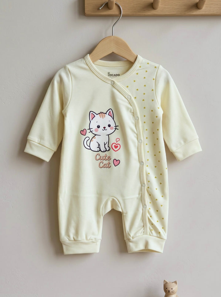 Ivory Cute Cat Heart Print Baby Romper