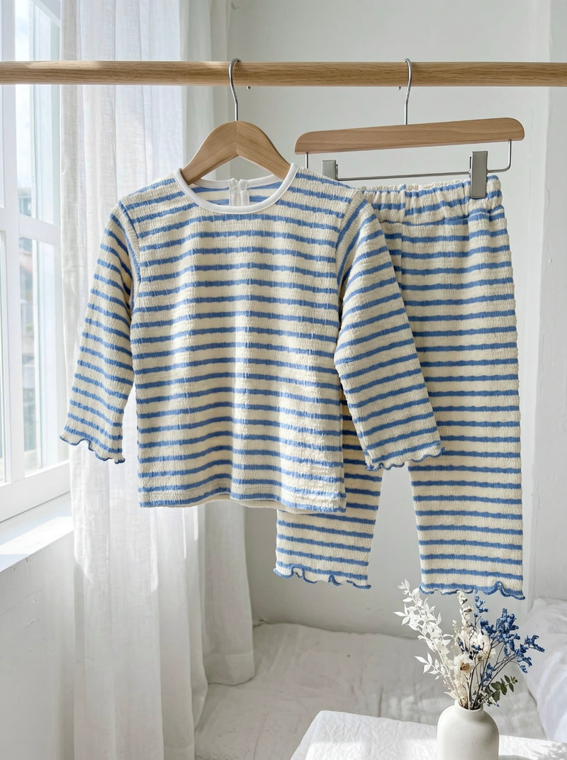 Premium Blue Stripe Ruffle Shirt & Trouser