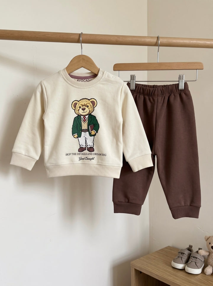 Little Gentleman Bear Print Fleece Sweatshirt & Trouser Infant