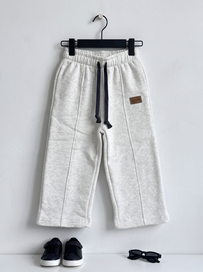 Avocado Signature Logo Ivory Melange Fleece Straight Trouser