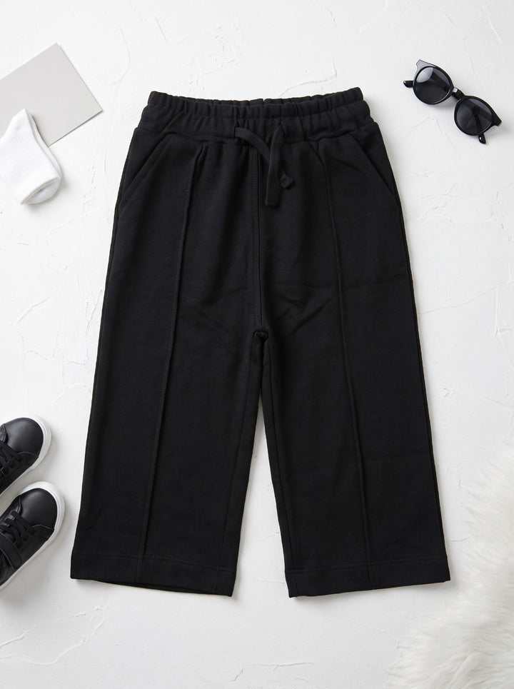 Black Wide Leg French Terry Trouser