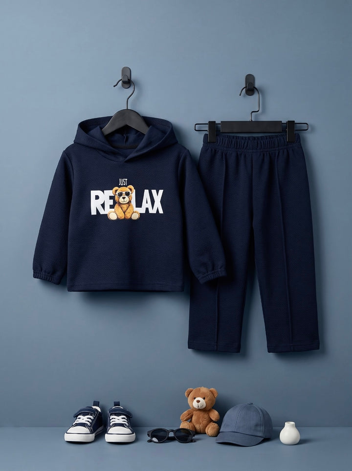 Dark Navy Just Relax Bear Textured Hoodie & Trouser