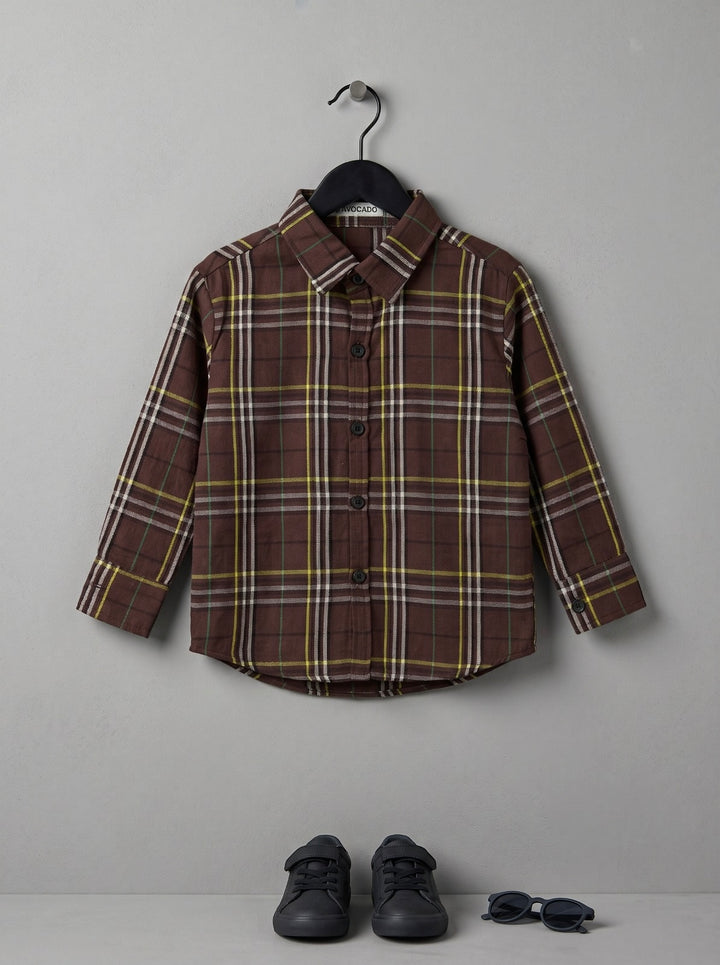 Mocha Brown Multicolour Check Button-Down Shirt