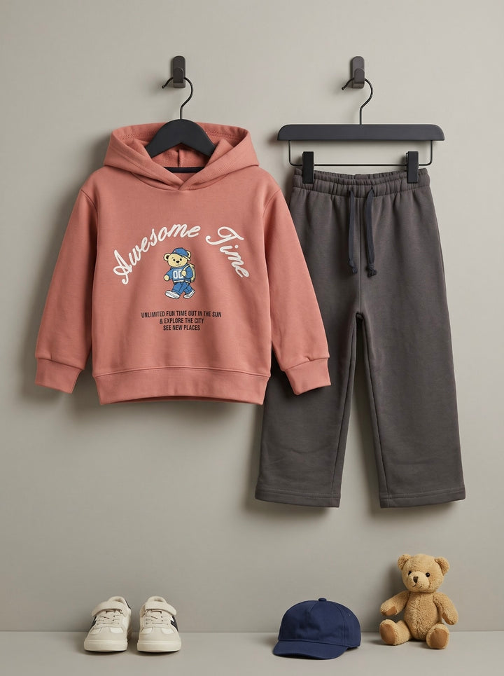 Awesome Time Bear Print Hoodie & Charcoal Grey Trouser