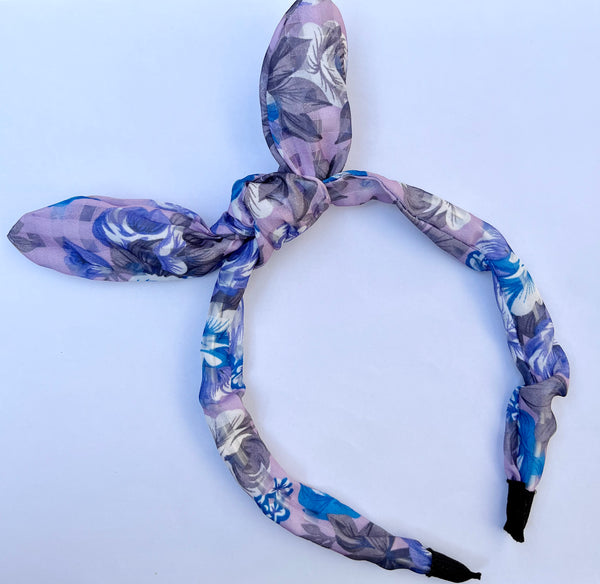 Purple Floral Bow Tie Hairband