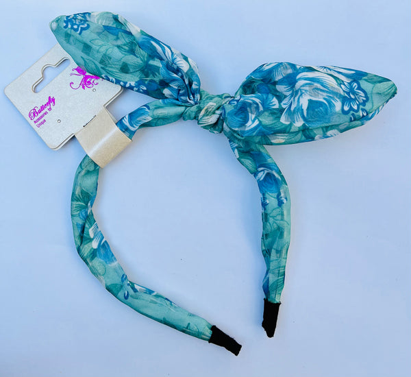 Blue Floral Bow Tie Hairband