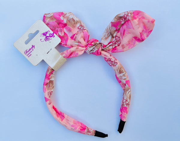 Pink Floral Bow Tie Hairband