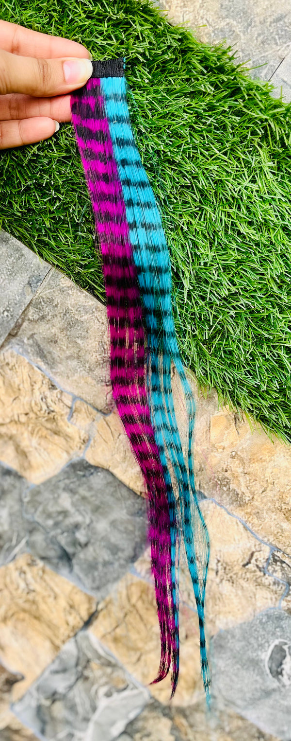 Pink n Blue Stripes Hair Extension