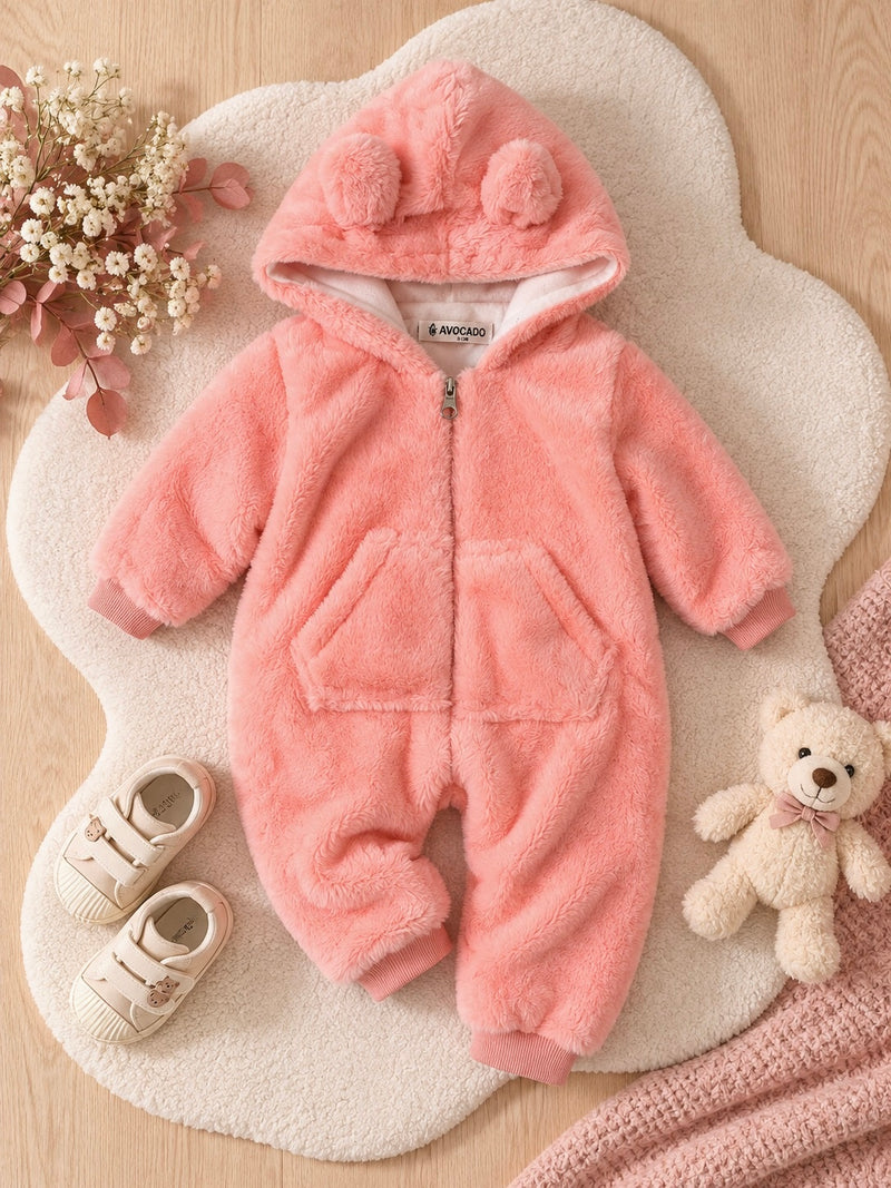 Blush Cuddle Fur Hooded Romper