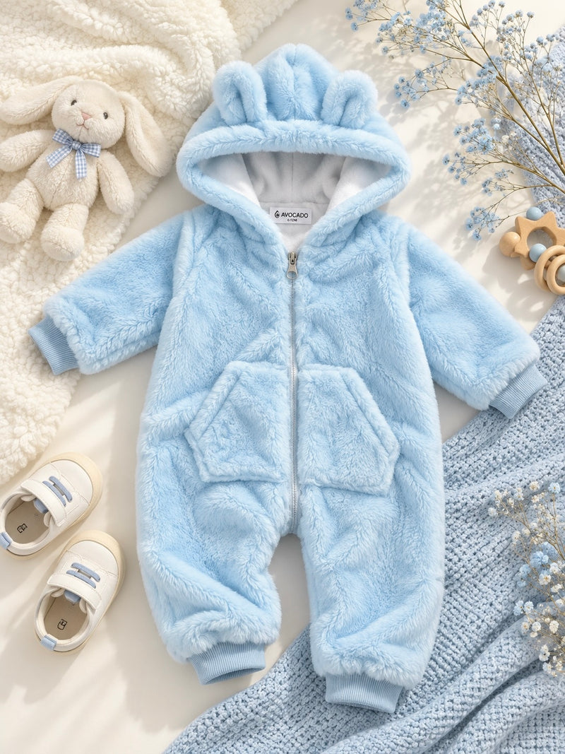 Baby Blue Cuddle Fur Hooded Romper