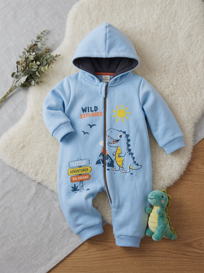 Wild Explorer Baby Blue Hooded Romper