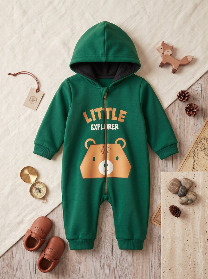 Little Bear Explorer Green Hooded Romper