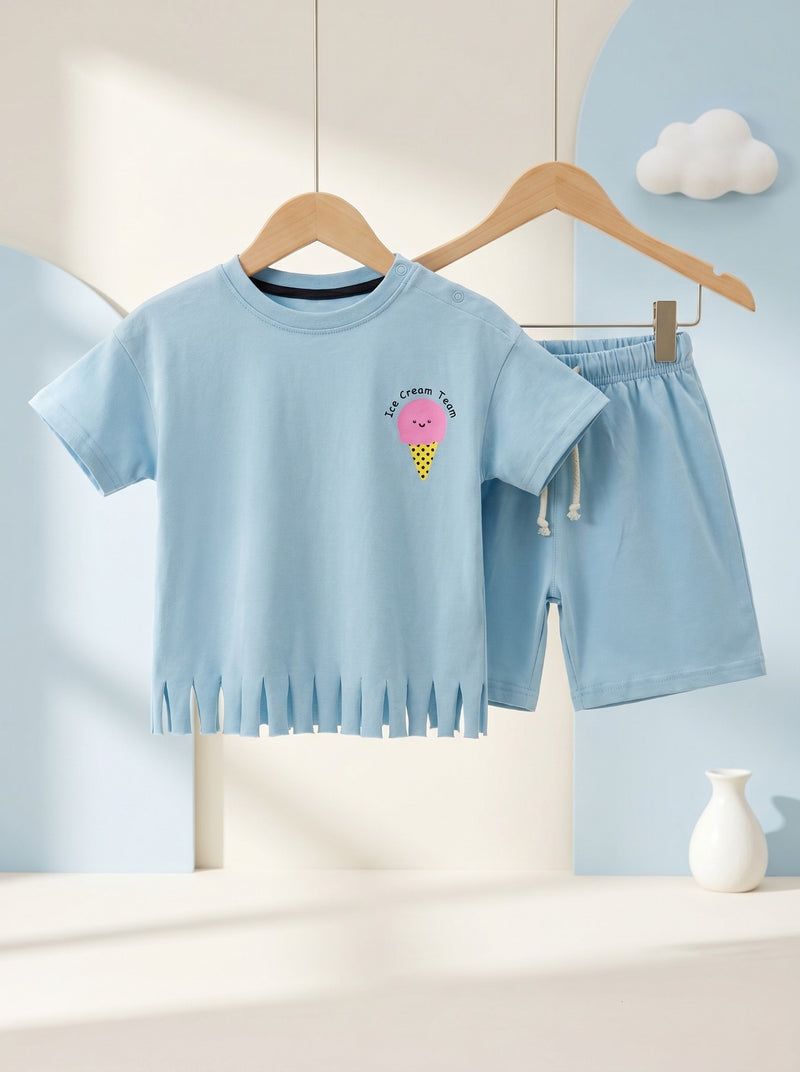 Ice Cream Fringe Drop Shoulder Tee & Short Infant