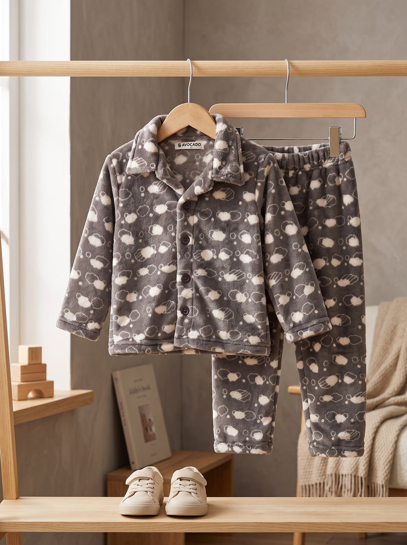 Little Clouds Grey Velour Shirt & Trouser