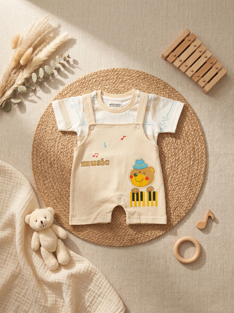 Little Musician Bear Interlock Dungaree Romper