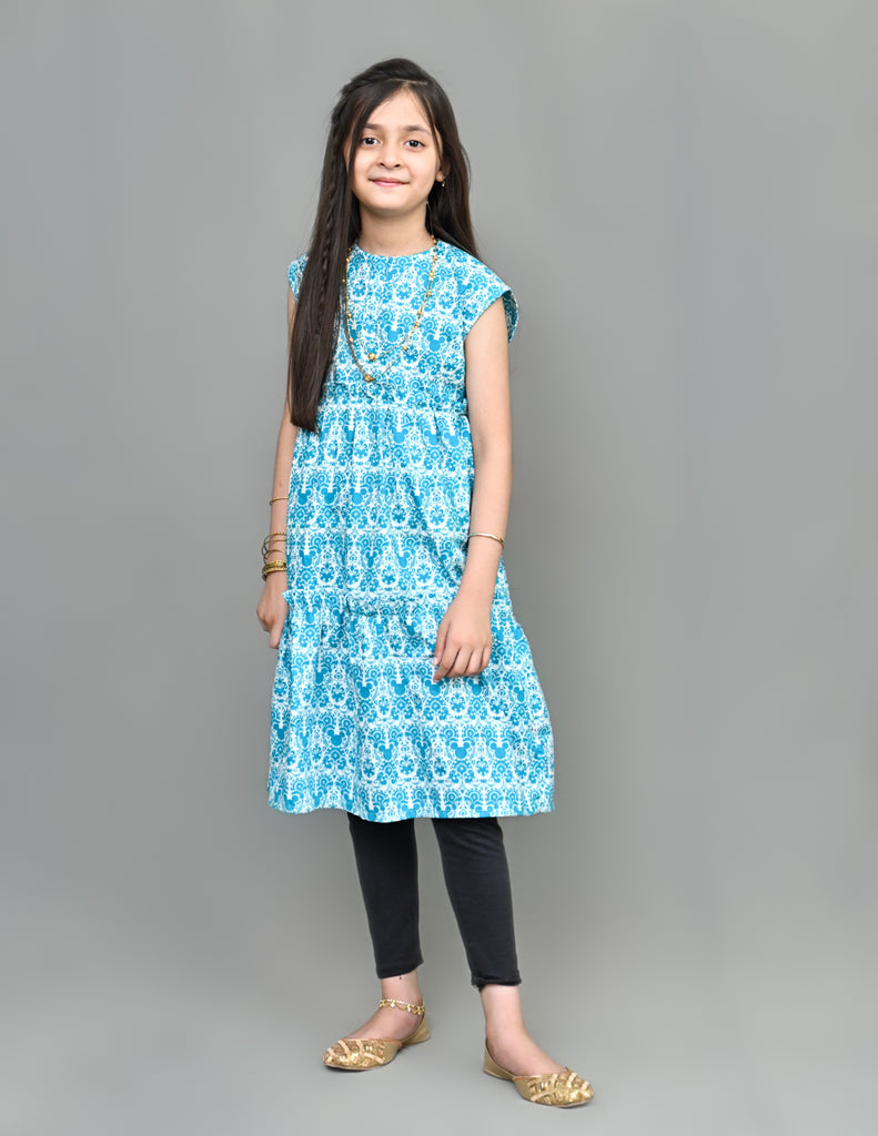 Mickey Printed Blue Long Frock