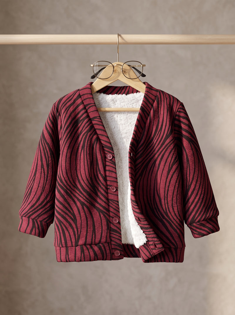 Maroon Wave Button Cardigan