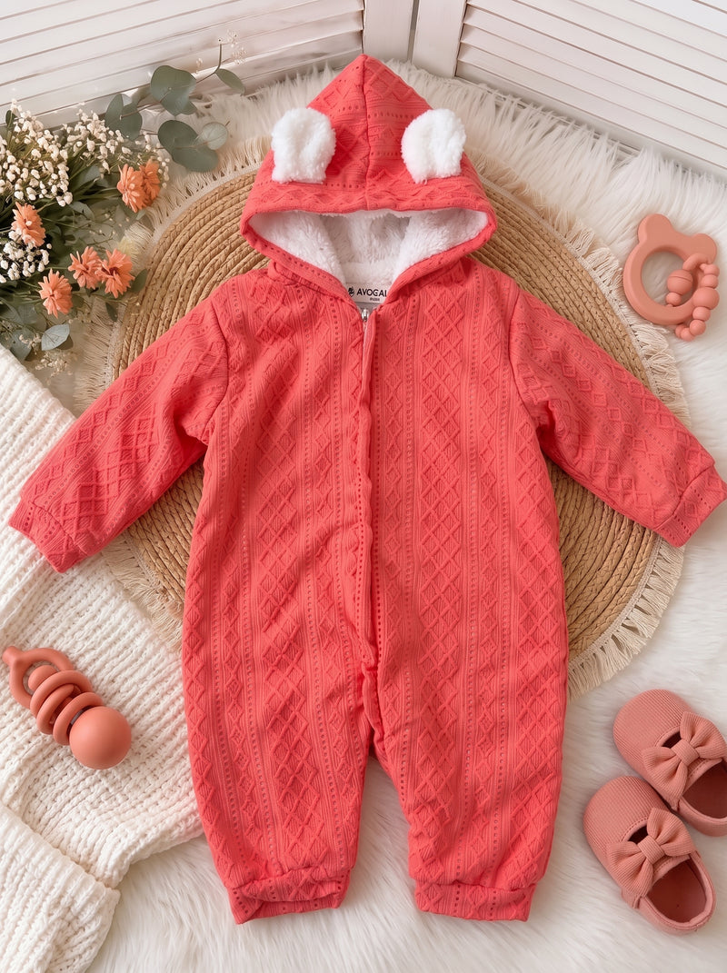 Textured Fur Hooded Romper