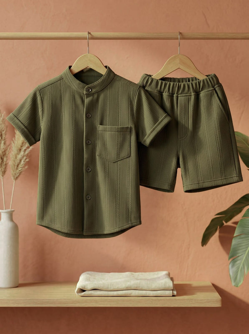 Olive Textured Stripe Shirt & Short