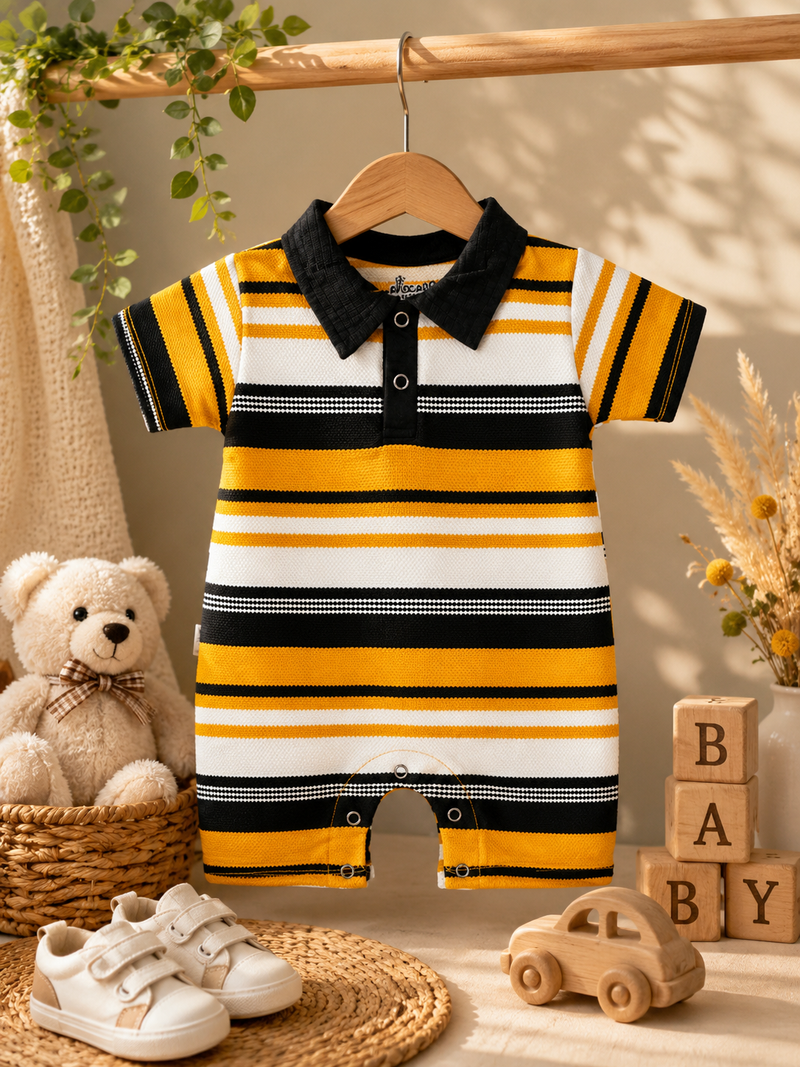 Orange Stripe Polo Romper
