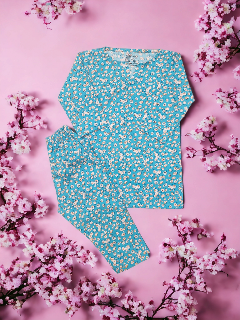 Blue Little Flower Printed Lawn Cord set