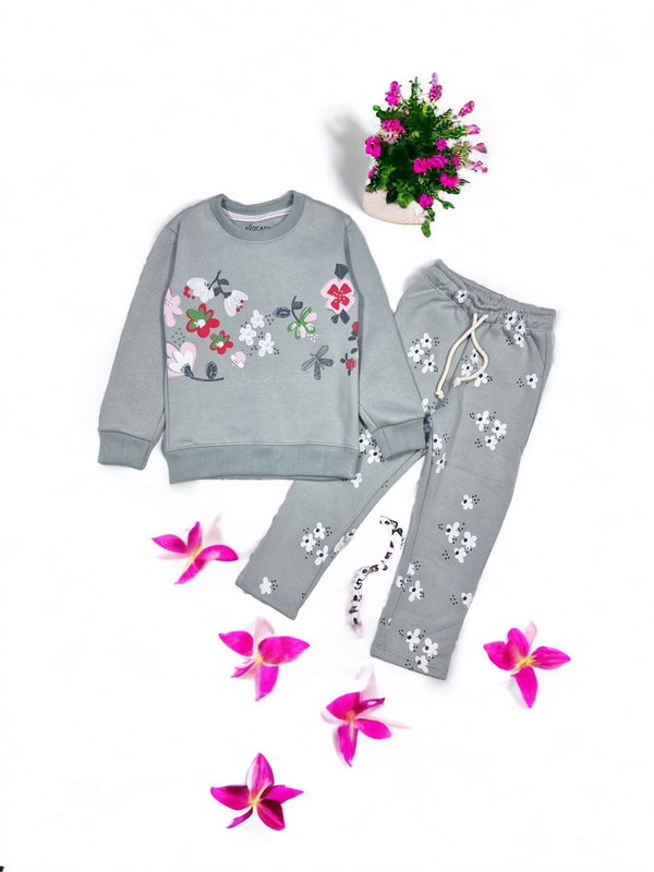 Cute Flower Fleece Sweatshirt & Trouser