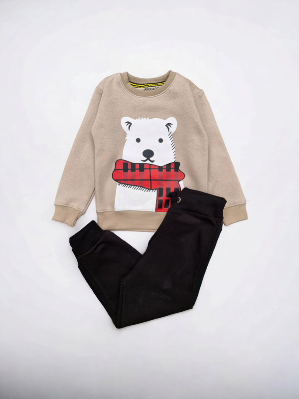 Bear Winter Sweatshirt & Black Premium Fleece Trouser - theavocado.pk