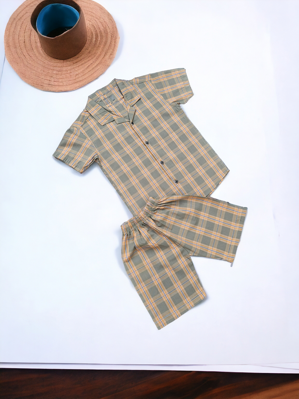 Resort Collar Olive/Brown Check Shirt & Short