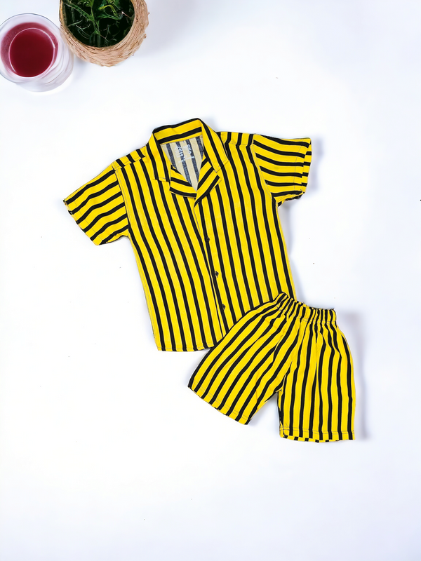 Yellow & Black Lines Resort Collar Shirt & Short
