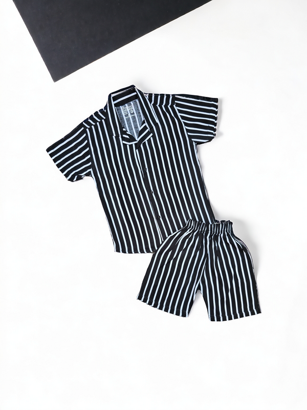 Black & White Lines Resort Collar Shirt & Short