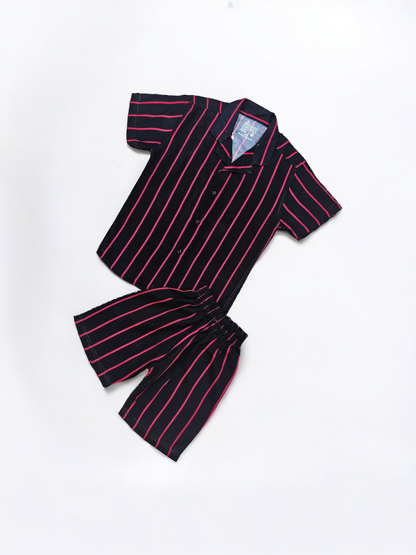 Black & Red Lines Resort Collar Shirt & Short