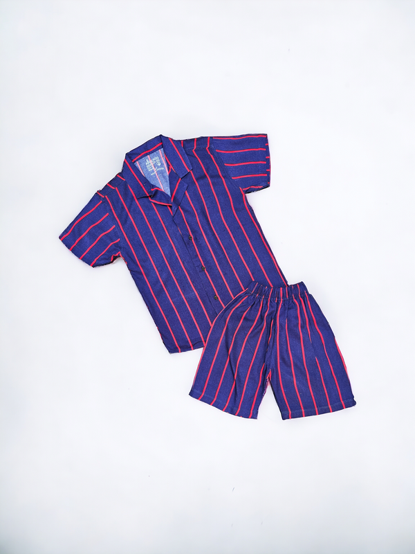 Purple & Red Lines Resort Collar Shirt & Short