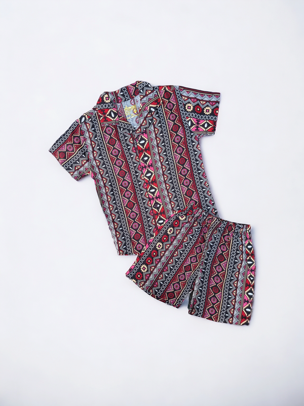 Aztec Pattern Printed Resort Collar Shirt & Short