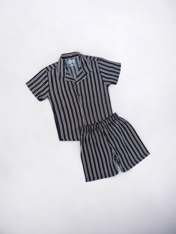Black & White Double Lines Resort Collar Shirt & Short