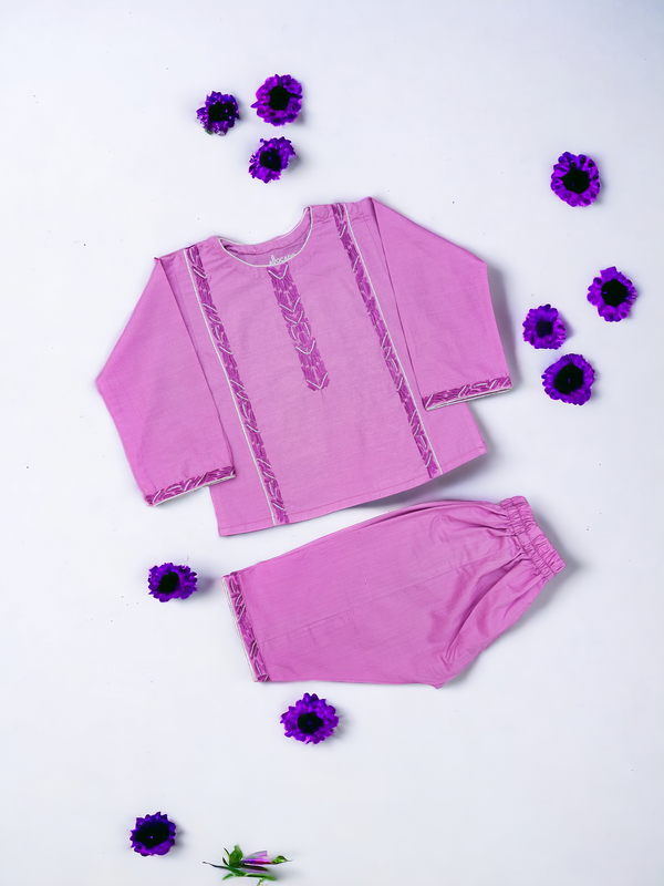 Purple Petal Fancy Embroidered Set