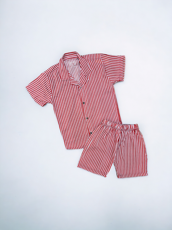 Resort Collar Red & White Lines Shirt & Short