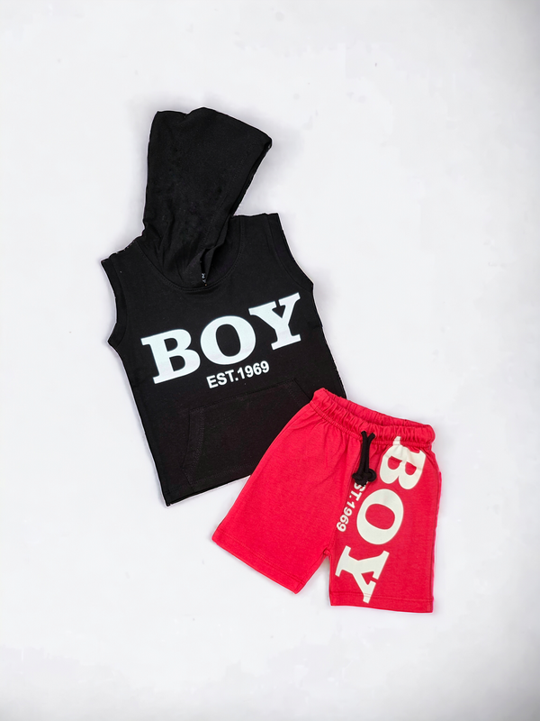 Athletic Boy Black Hooded & Red Short Infant