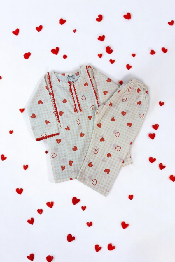 Cozy Hearts Printed Lace Kurti & Trouser